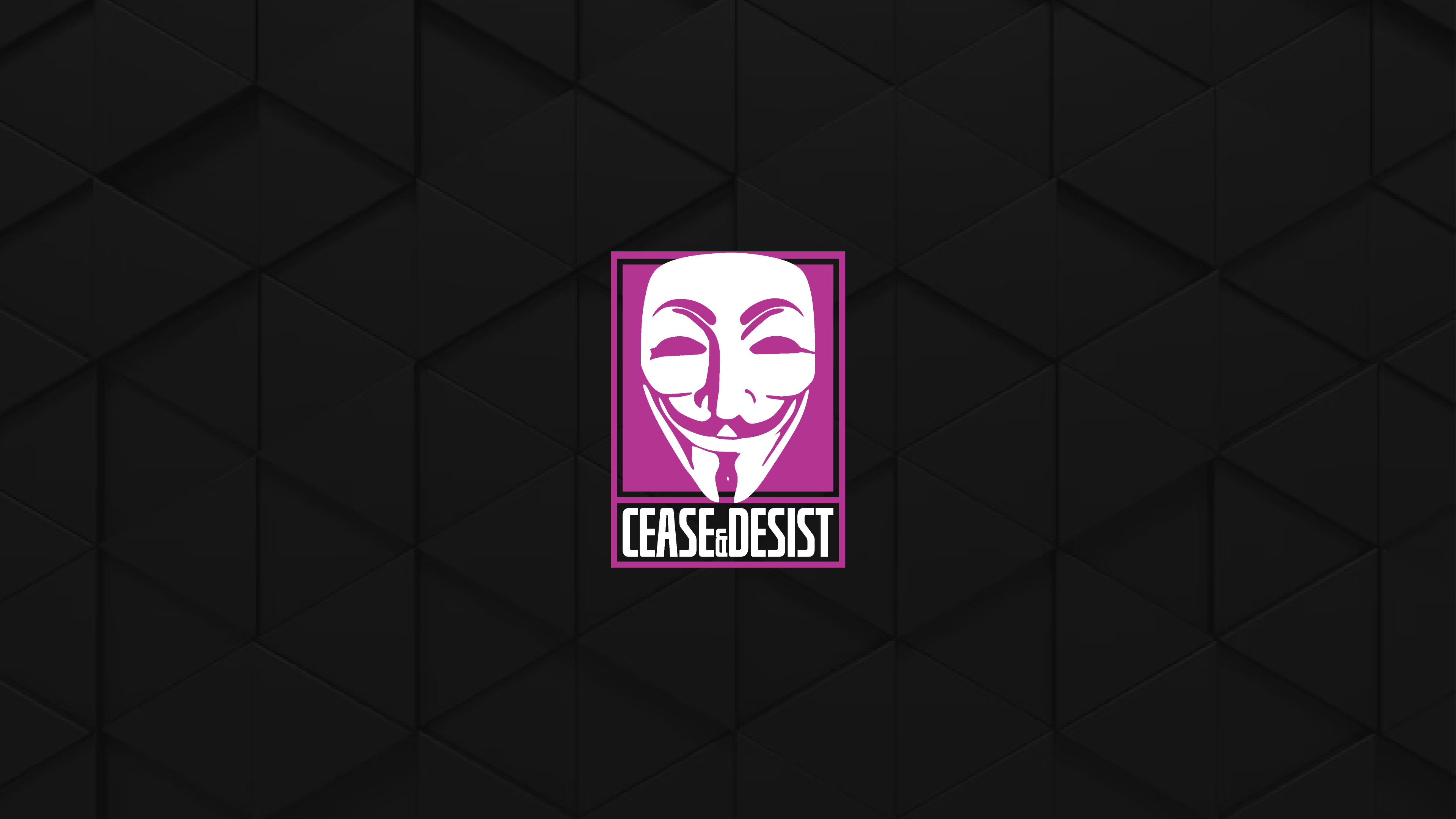 Cease & Desist - The Desistance Mask Box Logo on black geometric background